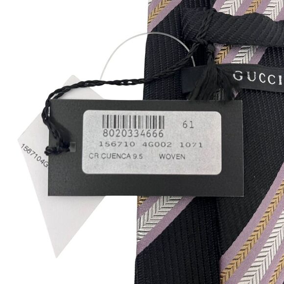 Gucci NEW Men's Tie Chevron Striped Logo Black Woven 100% Silk 3.75" (W) 58" (W) - Picture 6 of 11